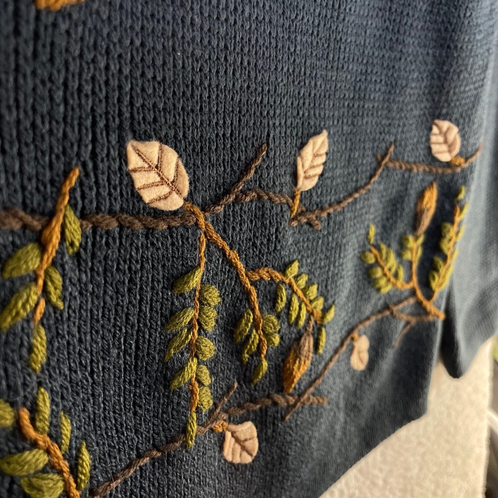 classic elements vtg zip cardigan sweater XL navy blue acorns leaves grannycore - Picture 5 of 9